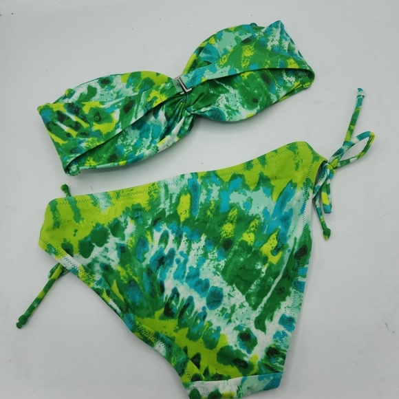 Victoria's Secrets Vintage Green Abstract Bandeau Twist Bikini Size S - Picture 10 of 11